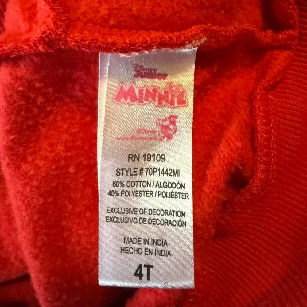 Disney Junior Minnie‎ Mouse Red Hoodie Girls 4T Graphic Sweatshirt 70P1442MI